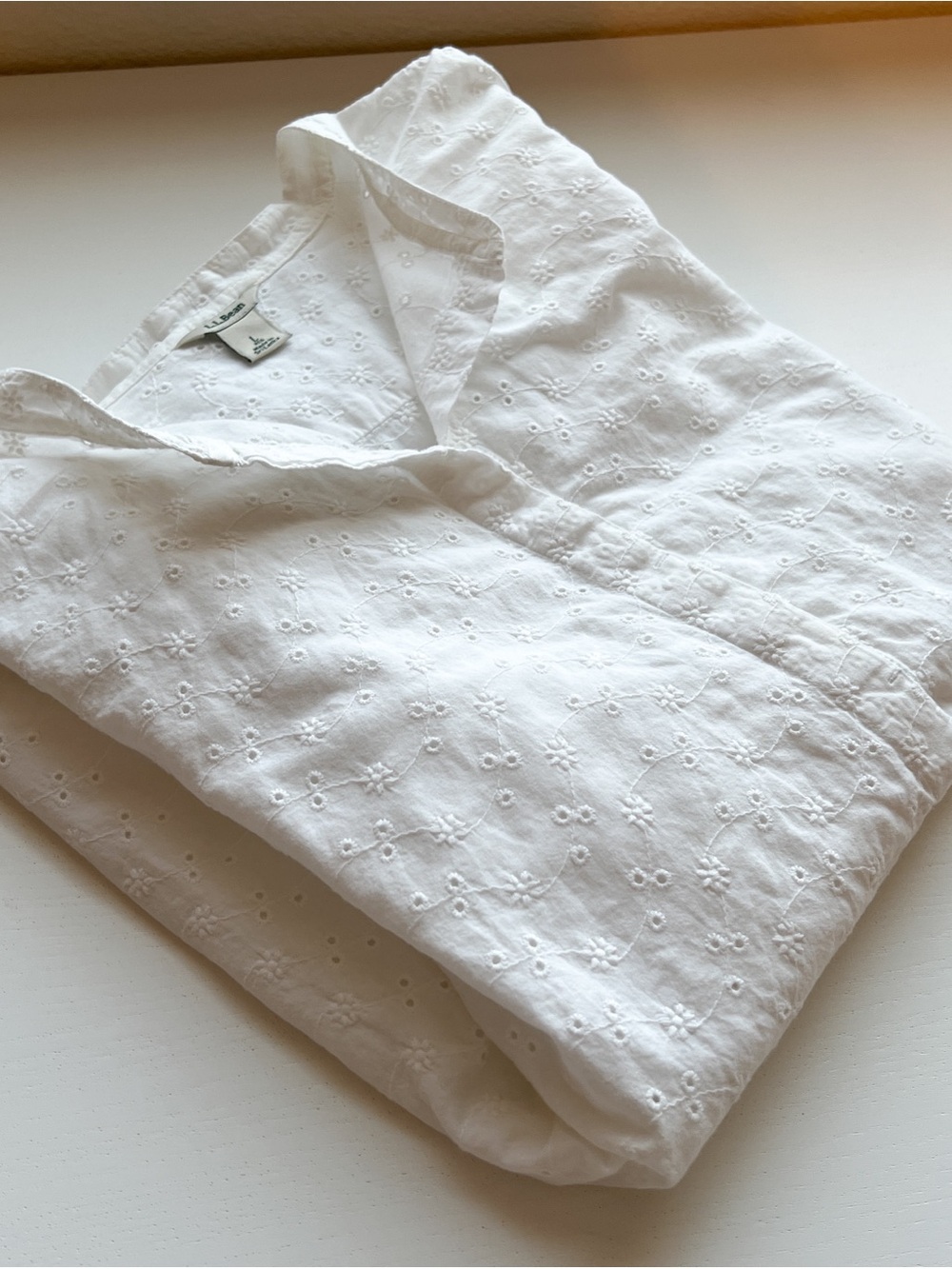 L.L. Bean White Eyelet Button-Down Top L